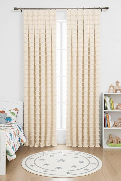 Madame Dower Wave Collection Dark Cream 2-Piece Background Curtain 1X3 Most Frequently Pleated – Special Texture, Ready to Use