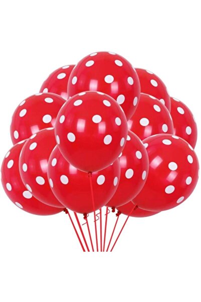 İSTOÇ PARTİ Red Balloon with White Dots Printed on It, 10 Pieces