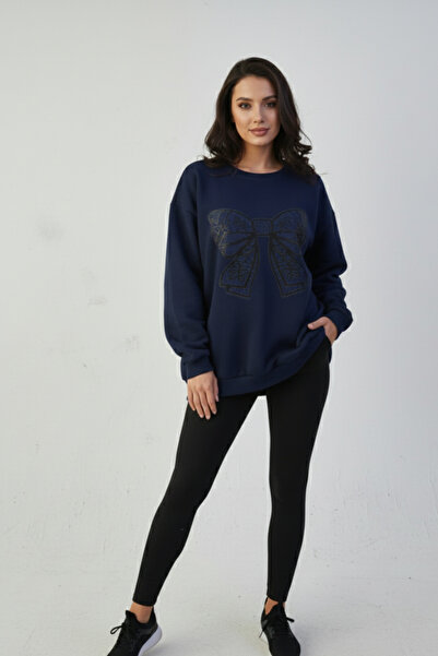 KOZİA OUTDOORS Γυναικείο φούτερ oversize με μαύρη δαντέλα και σχέδιο κορδέλας