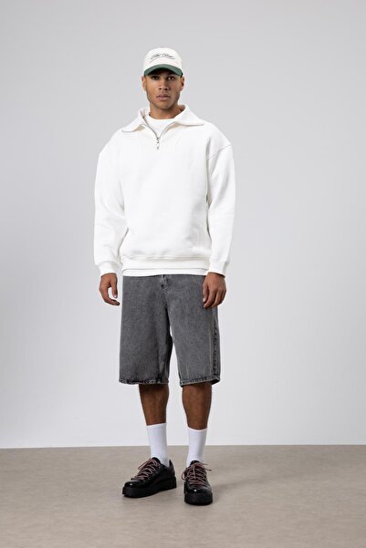 VAMOSCLO Базова кофта на блискавці з прямим коміром, екрю