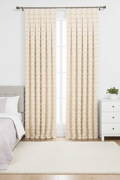 Madame Dower Wave Collection Dark Cream 2-Piece Background Curtain 1X3 Most Frequently Pleated – Special Texture, Ready to Use
