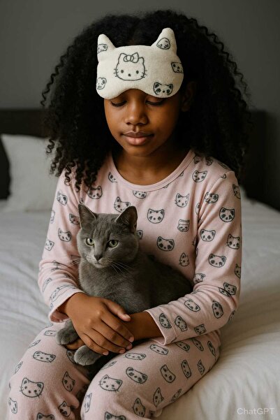 MPY GLOBAL pisică Bandă de dormit pentru copii, bandă pentru ochi, mască de dormit, 8-9 ani și mai sus