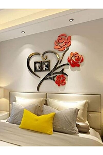 Emaazz LLC لوحة جدارية من الأكريليك على شكل وردة حمراء وسوداء | ديكور منزلي ر...