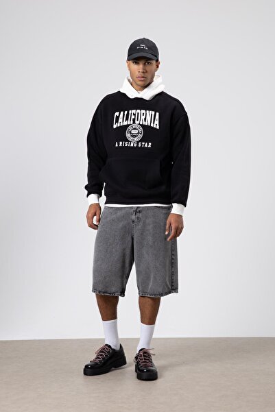 VAMOSCLO سويت شيرت كبير الحجم مطبوع بلونين باللون الأسود