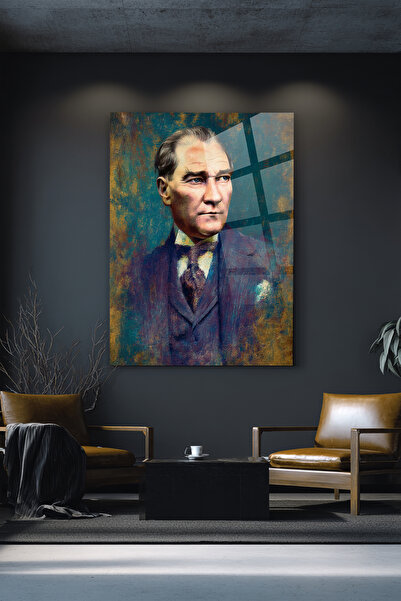 Ahsen resim çerçeve ATATÜRK - Renkli Görüntü Dikey Duvar Dekoratif Cam Tablo