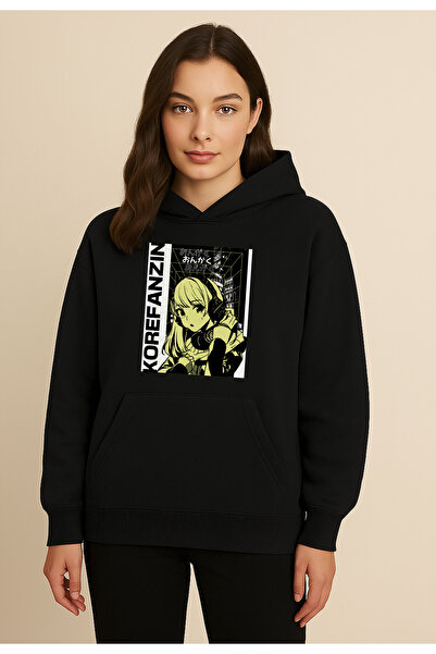 Korefanzin Korean Style Anime Logo Black Basic Sweatshirt Hoodie