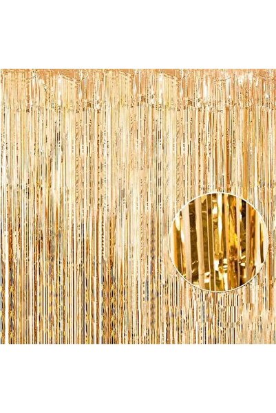 MARKQ Gold Foil Fringe Curtain 1x2m Metallic Tinsel Party Backdrop for Birthday, Wedding, Eid [Pack of 1]