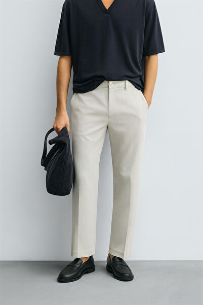 Redmont Atelier Erkek Dokuma Kumaş Pantolon – Slim Fit, %100 Pamuk, Düz Kesim, Şık Günlük ve Ofis Kombinleri İçin