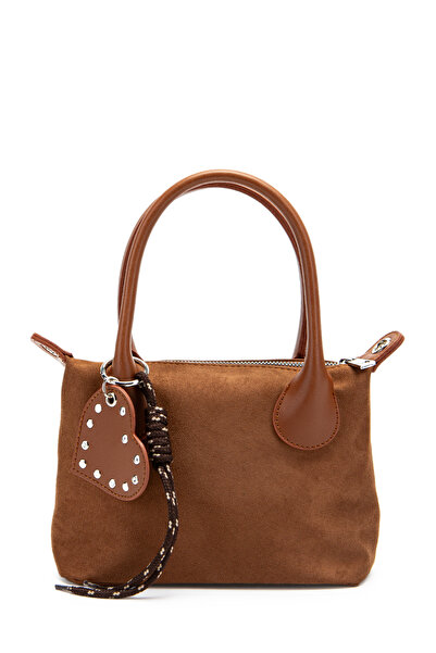 minebag Heart Charm Detailed Suede Winter Crossbody Bag Brown