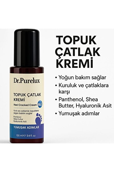 Dr.Purelux Topuk Çatlak Kremi – Shea Yağı & Hyaluronik Asit İçerikli Yoğun Nemlendirici Bakım Kremi 100 ml
