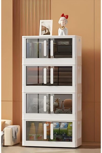 Cozy Nest Foldable Stackable Storage Box Set of 5 with Doors and Wheels for Clothes, Toys & Household Items