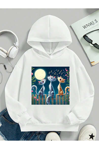 stil x Детска суитшърт с качулка и принт на сладки котки