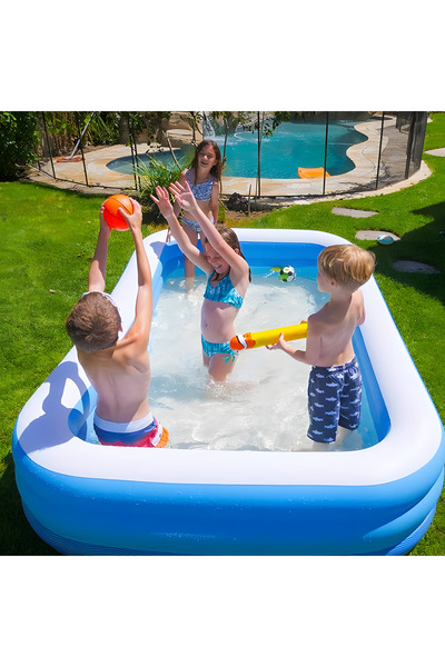 Pitikot Rectangular Inflatable Pool, Vinyl, Blue/White