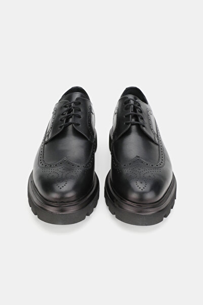 TUNAELLİ Men's Black Genuine Natural Leather Size 39-45 Eva Sole Lace-Up Shoes