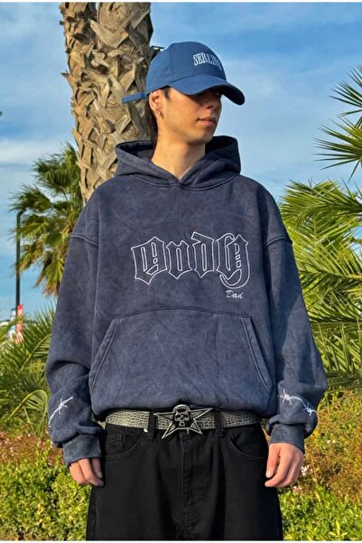 serline ANDY Acid Wash Nakış Baskılı Oversize Hoodie