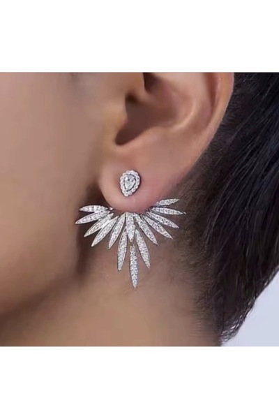 AychaAksesuar Çelik ithal gümüş renk zirkon taşlı marka model tarz küpe