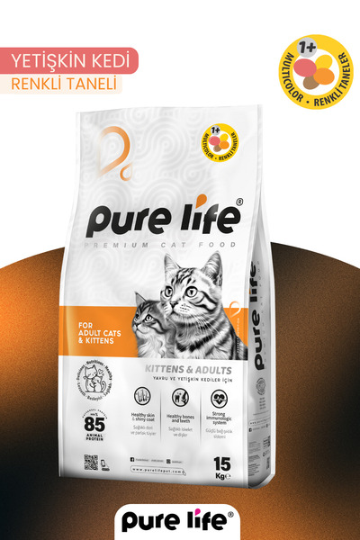PureLife Yetişkin Kedi Multicolor Tavuklu Mama 15 Kg