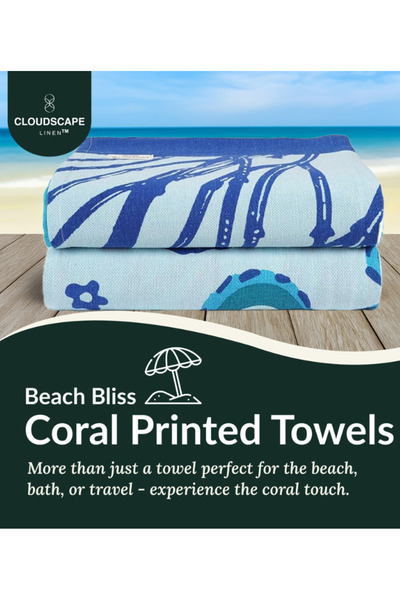 Cloud Scape Linen Cotton Beach Towels Set- Pack of 2, 99x180 cm, Quick Dry and Highly Absorbent Towels