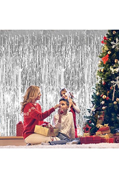 MARKQ Silver Foil Fringe Curtain 1x2m Metallic Tinsel Party Backdrop for Birthday Wedding Eid [1]