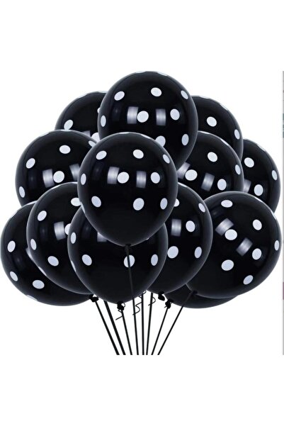 İSTOÇ PARTİ Black Balloon with White Dots Printed on It, 20 Pieces