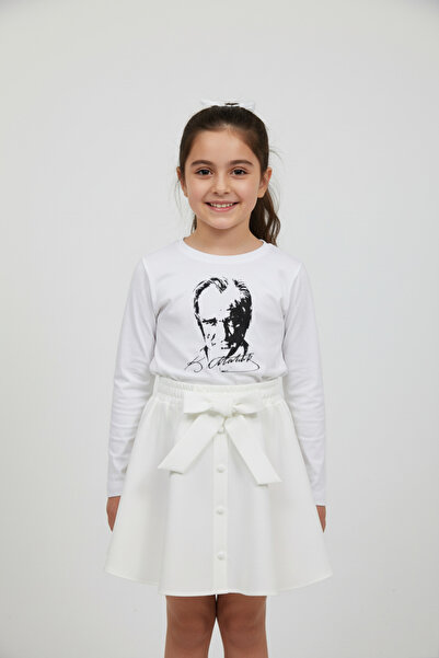 nacar çarşı Tricou alb cu mânecă lungă pentru fete, stil Ataturk, cu fustă ev...