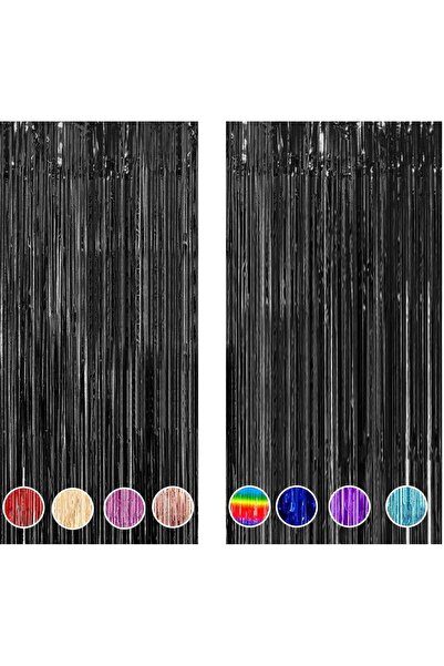 MARKQ Black Foil Fringe Curtain 1×2m Metallic Tinsel Party Backdrop for Birthday, Wedding, Baby Shower [2]