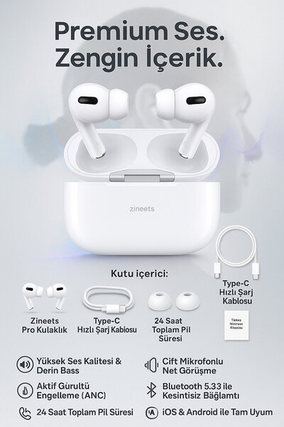 Zineets Kablosuz Şarjlı Bluetooth Klavye Mouse Touchpadli Seti Ve Bluetooth Kulaklık