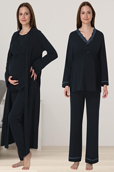 Lohusa Homewear Дамски комплект от памучен джърси с дантела в тъмносин цвят, ...