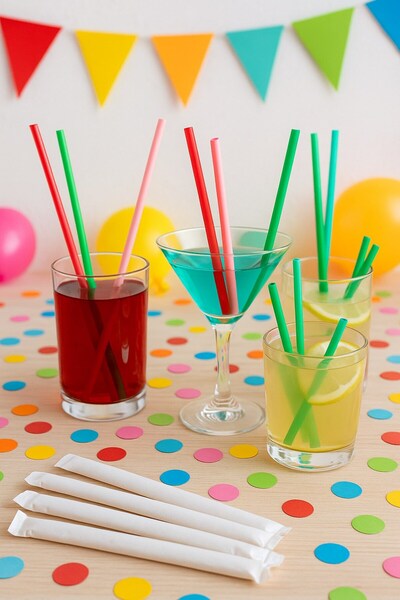 Emtory Home Sargılı Paket Karışık Renkli 15 Adet Pipet - Doğum Günü Süsü - Pa...