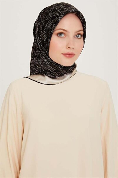 Armine İpek Eşarp 2025 Kış - 9239-06 Siyah Krem Twill
