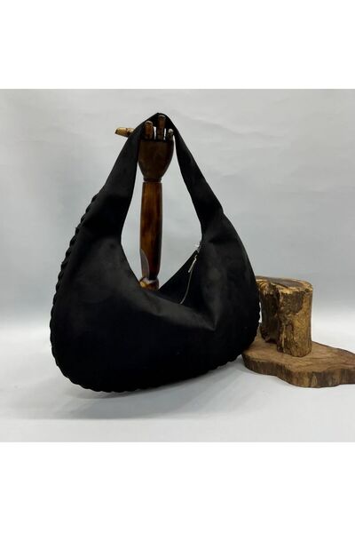 RumyaCollection حقيبة كتف نسائية كبيرة الحجم من جلد الغزال أنيقة وعادية للاستخدام اليومي باللون الأسود