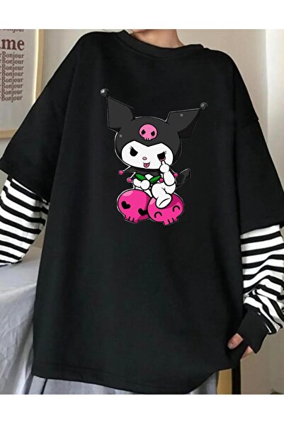 DEEFWEAR تي شيرت أساسي كبير الحجم مطبوع بأكمام وهمية للجنسين