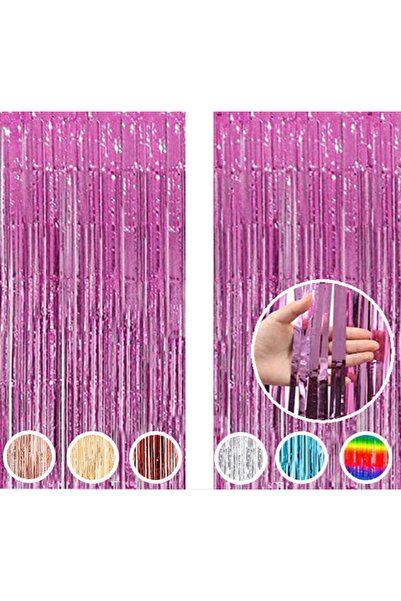 MARKQ Pink Foil Fringe Curtain 1×2m Metallic Tinsel Party Backdrop for Birthday, Wedding, Baby Shower [2]