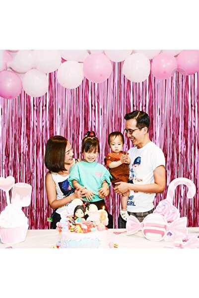 MARKQ Pink Foil Fringe Curtain 1x2m Metallic Tinsel Party Backdrop for Birthday, Wedding, Eid [Pack of 1]