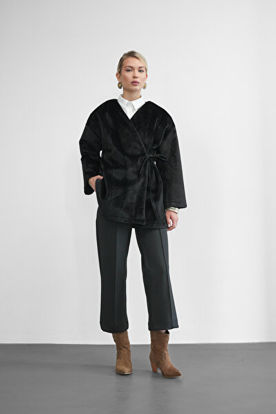 Molly Nelly Γυναικείο παλτό με φτερωτό κιμονό με κορδόνια στο πλάι