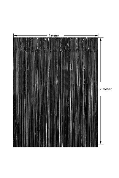 MARKQ Black Foil Fringe Curtain 1×2m Metallic Tinsel Party Backdrop for Birthday, Wedding, Baby Shower [2]