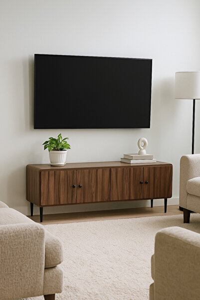 MARIA HOMES Modern Wooden TV Cabinet – 163×40×54 cm | Walnut Finish Entertainment Unit with Storage