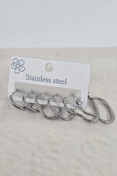 By Zeyna Aksesuar Women's 316 L Stainless Steel Anti Allergenic 6-Piece Earring Set