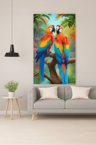 BLT DİZAYN Pictură pe sticlă cu papagali colorați – Pictură decorativă pe sti...