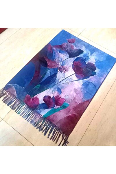 OMS esarfa casmir albastru pansele 70 x 180 cm