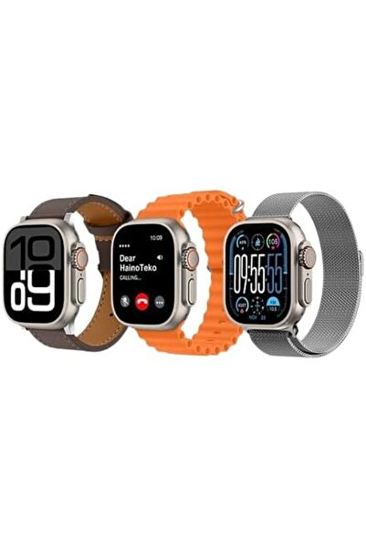 HAINOTEKO 15 Waterproof Smartwatch with 3 Straps and Wireless Charger for Men and Boys (Silver)