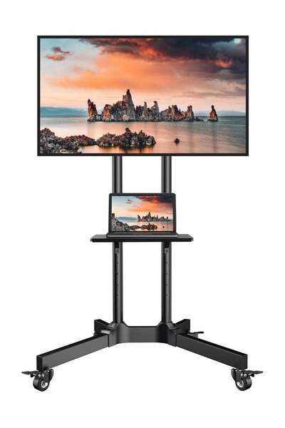 Generic عربة تلفزيون HYX المتنقلة: حامل متحرك لأجهزة تلفزيون LED وLCD مقاس 32-75 بوصة مع عجلات قابلة للقفل وحامل للكاميرا