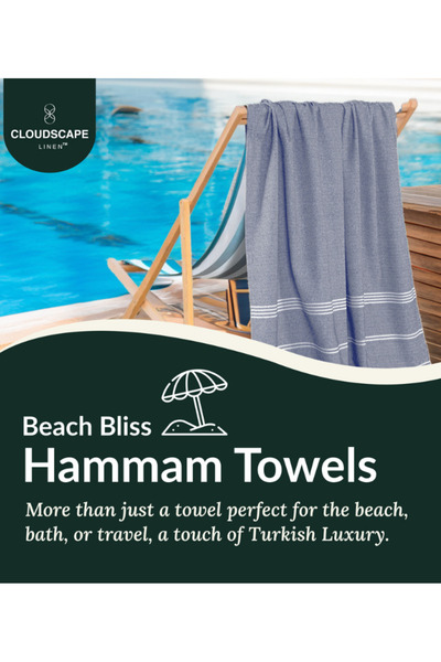 Cloud Scape Linen Turkish Beach Towel Set of 2, 39x71 inches Oversized Lightweight 100% Cotton Hammam Towel