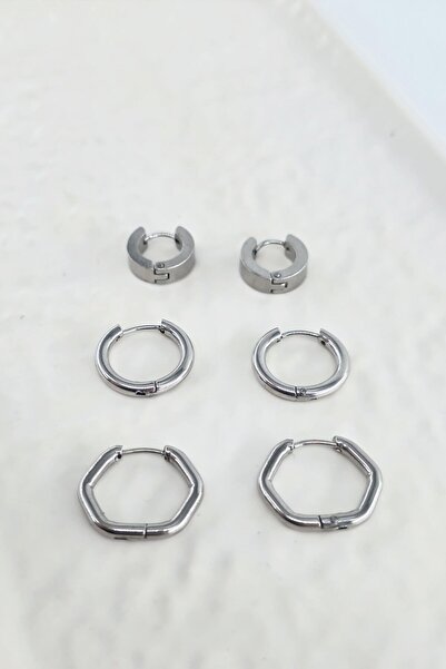 By Zeyna Aksesuar Women's 316 L Stainless Steel Anti Allergenic 6-Piece Earring Set