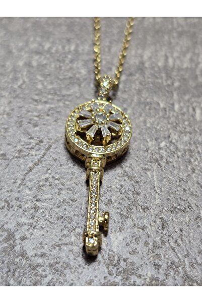 stainles steel Zirkon İşlemeli Hareketli Anahtar Figürlü Paslanmaz Çelik Kolye