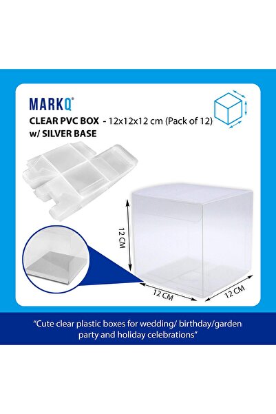 MARKQ Clear Favor Boxes 12x12x14cm | 12 Pcs PVC Transparent Gift Box for Candy Cupcakes Wedding Silver