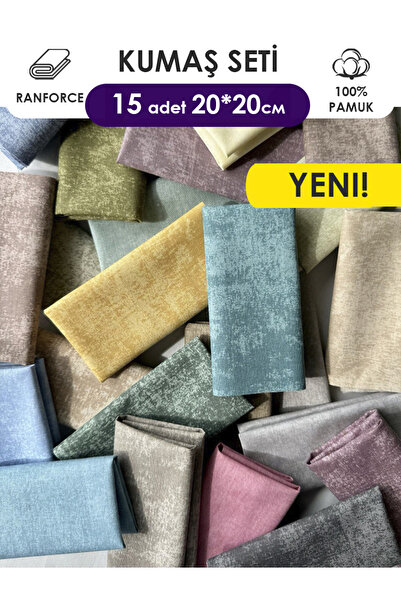 FabricMarket %100 Pamuk Kumaş – 15 Parça 20x20 cm, Tek Parça Patchwork Kumaş