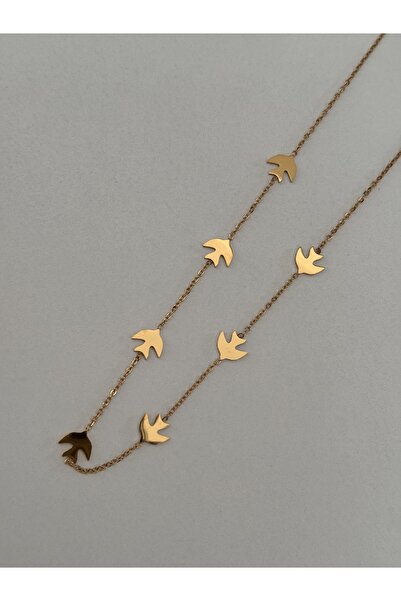 HERCY 316 L Paslanmaz Çelik Kuş Figürlü Gold Kolye