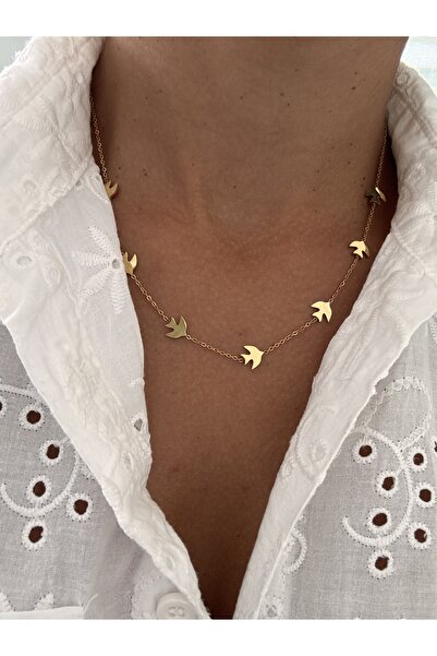 HERCY 316 L Paslanmaz Çelik Kuş Figürlü Gold Kolye