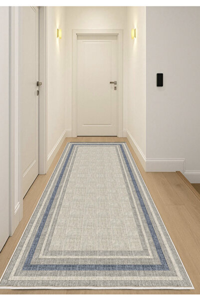 STY Home Mavi Gri Dijital Baskı Halı Kaymaz Tabanlı Yıkanabilir Halı Yolluk Salon Halısı 776